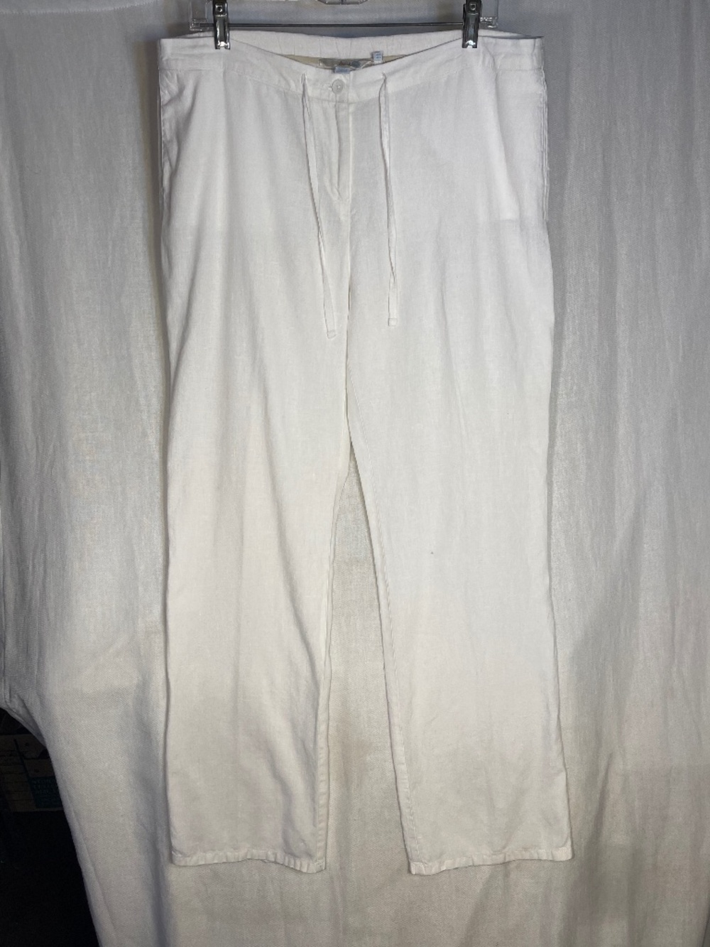 Boden White Drawstring Linen-Blend Pants